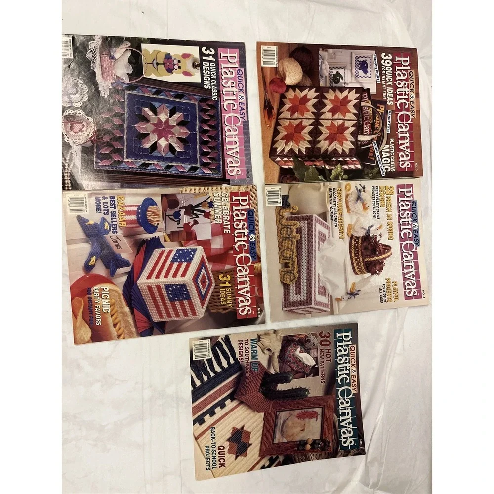 Lot of 5 quick and Easy Plastic Canvas Magazine‎ Craft Patterns 1990